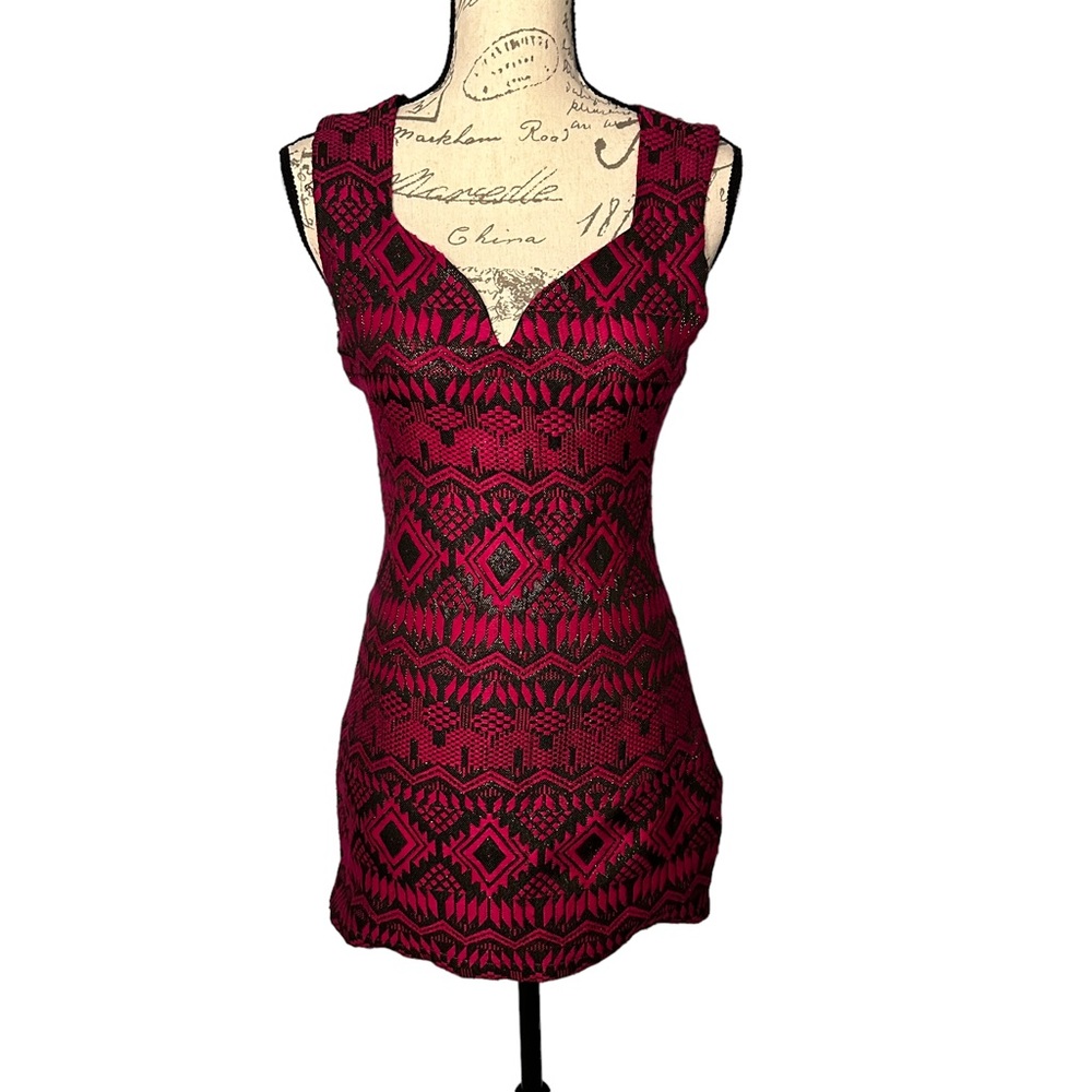 Lovers + Friends Red and Black Patterned Bodycon Dress